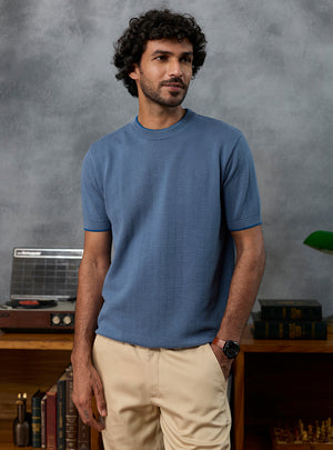 Crosscheck Blue Ripstop Cotton Crewneck