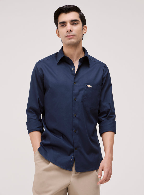 Liberty Navy Cotton Twill Shirt