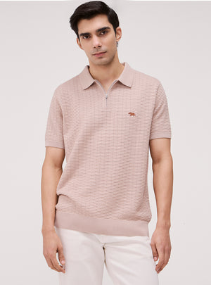 Stone Beige Cotton Knit Polo