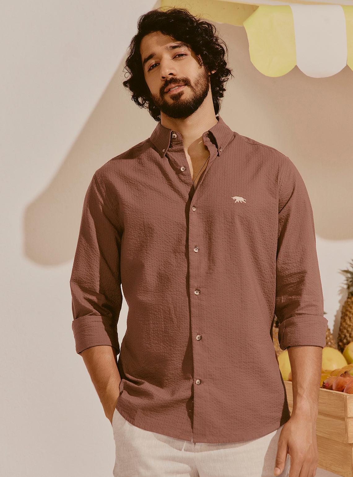 Cassis Brown Seersucker Shirt