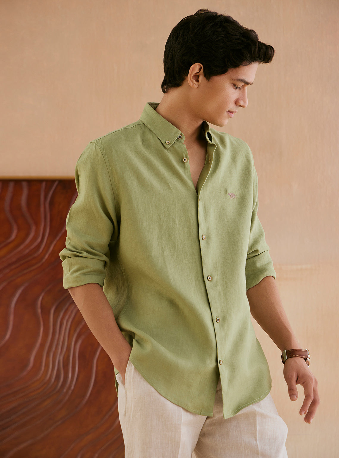 Avocado Green European Linen Shirt