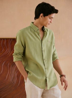 Avocado Green European Linen Shirt