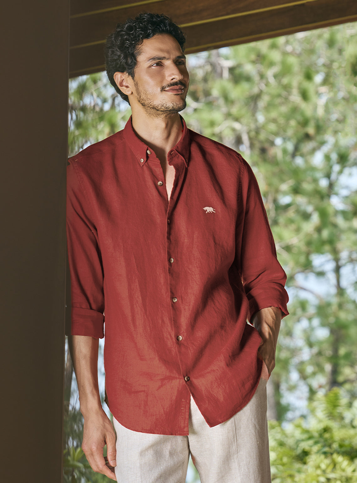 Garnet Red European Linen Shirt