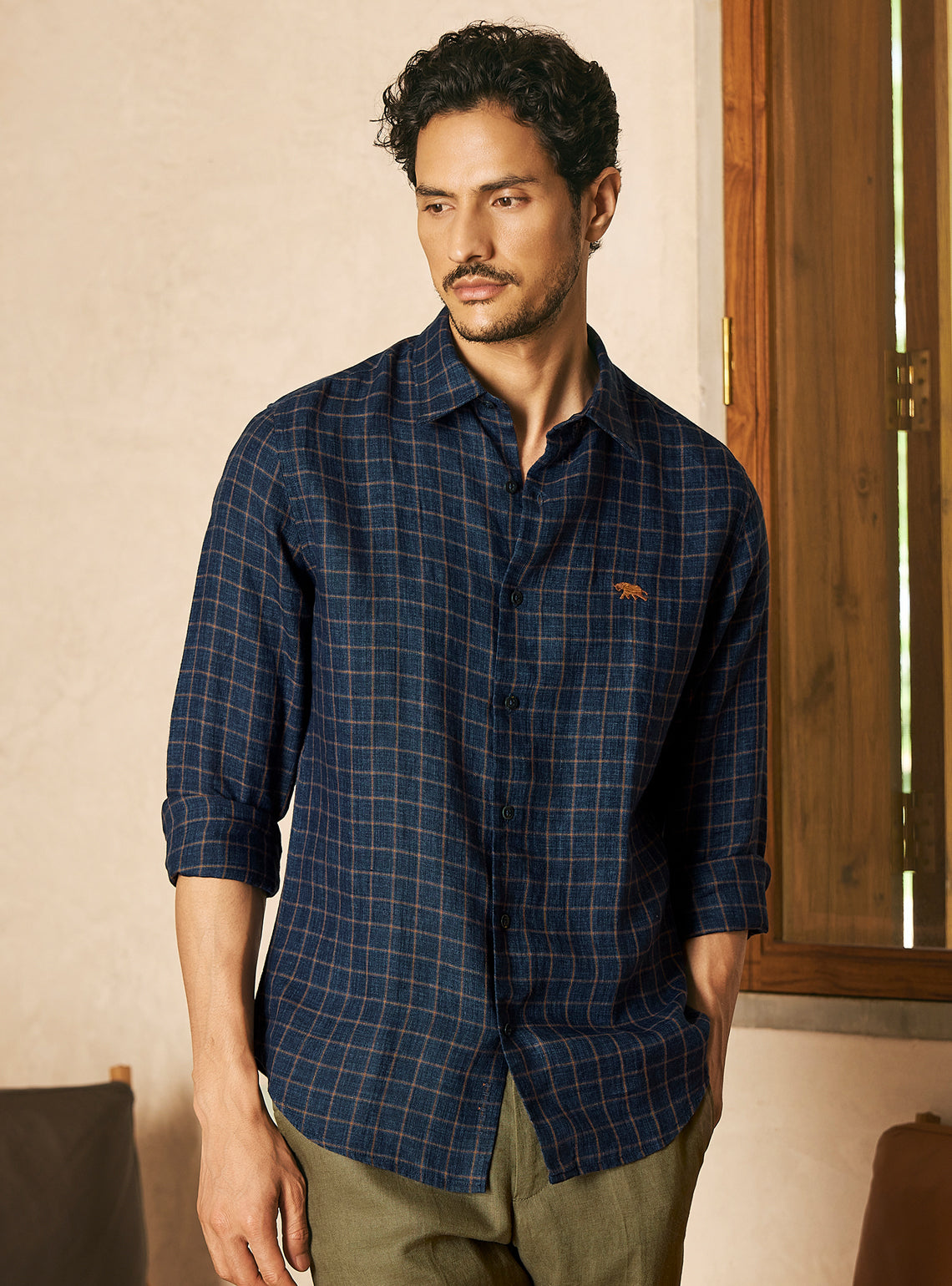 Harbor Navy Check Linen Shirt