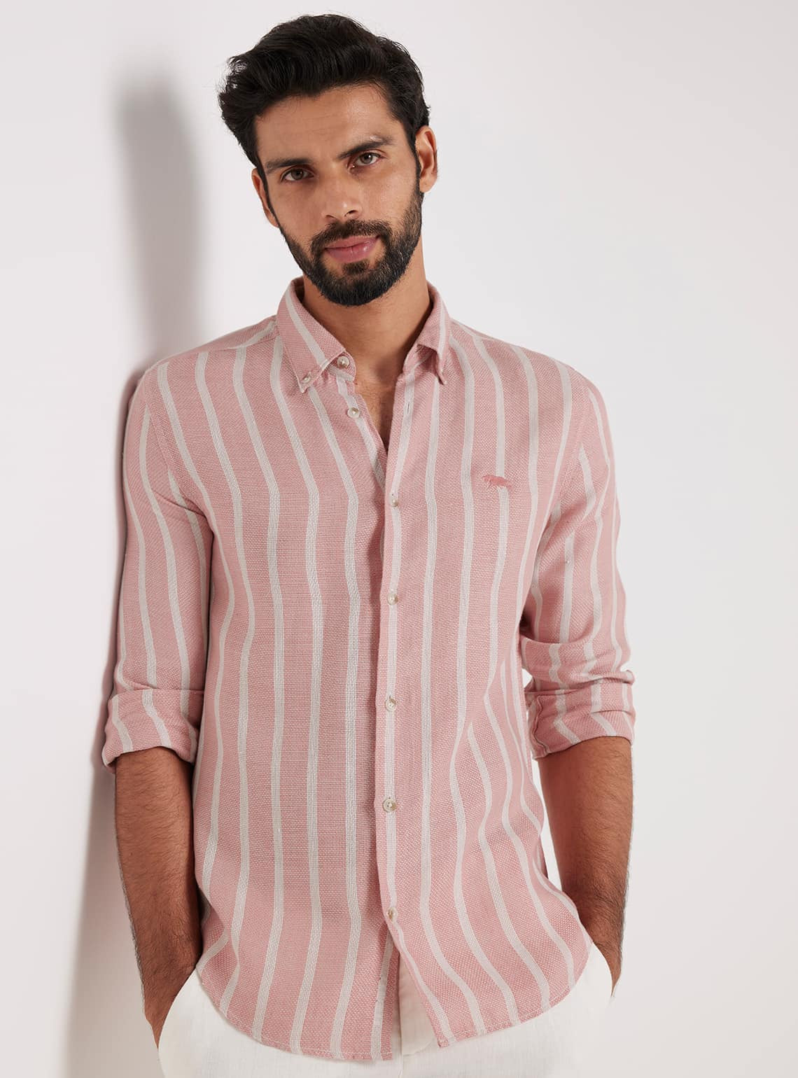 Puce Pink Stripe Linen