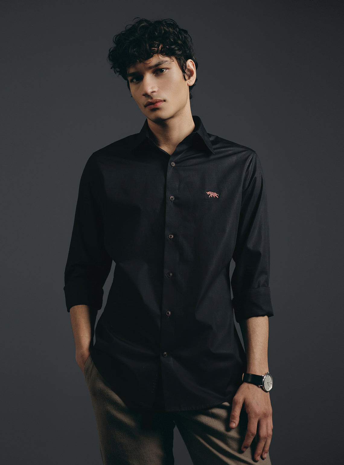 Shadow Black Cotton Evening Shirt