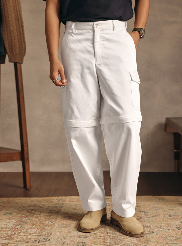 Desert White Cotton Blend Convertable Cargo