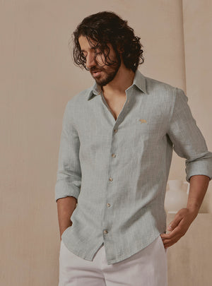 Tide Green Linen Stripe Shirt