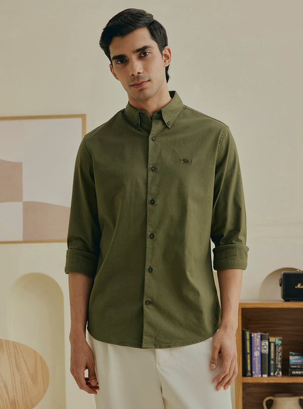 Arugula Olive Cotton Stretch Oxford Shirt