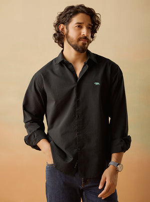 Black Cotton Seersucker Shirt