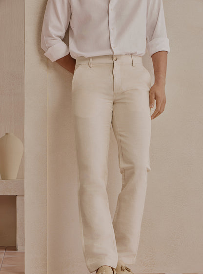 Dune Beige Linen Stripe Trousers