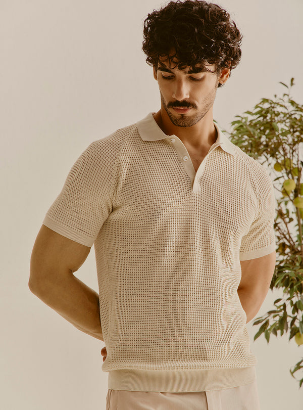 Sardinia Off-White Cotton Knit Polo