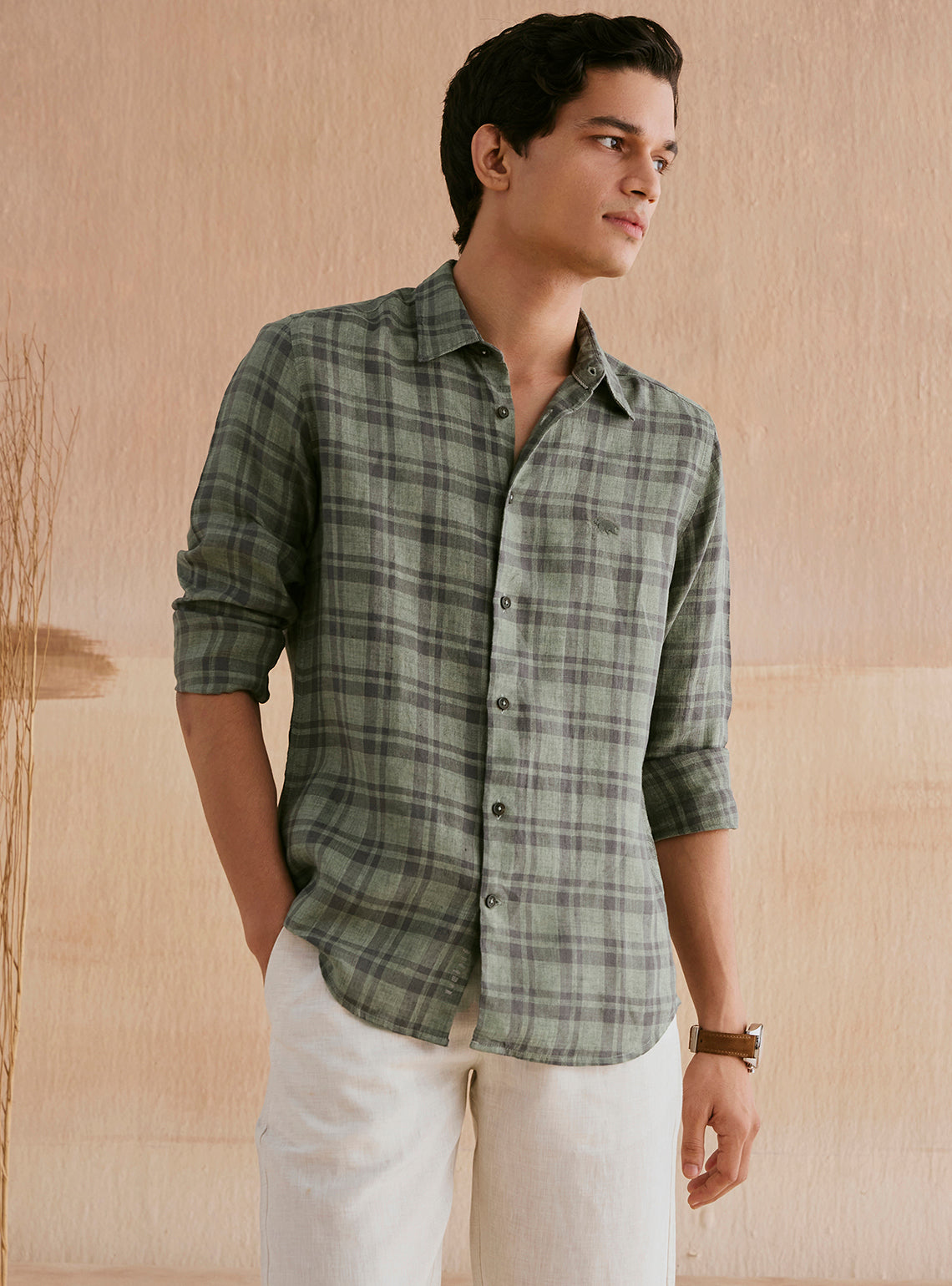 Merlin Grey Check Linen Shirt