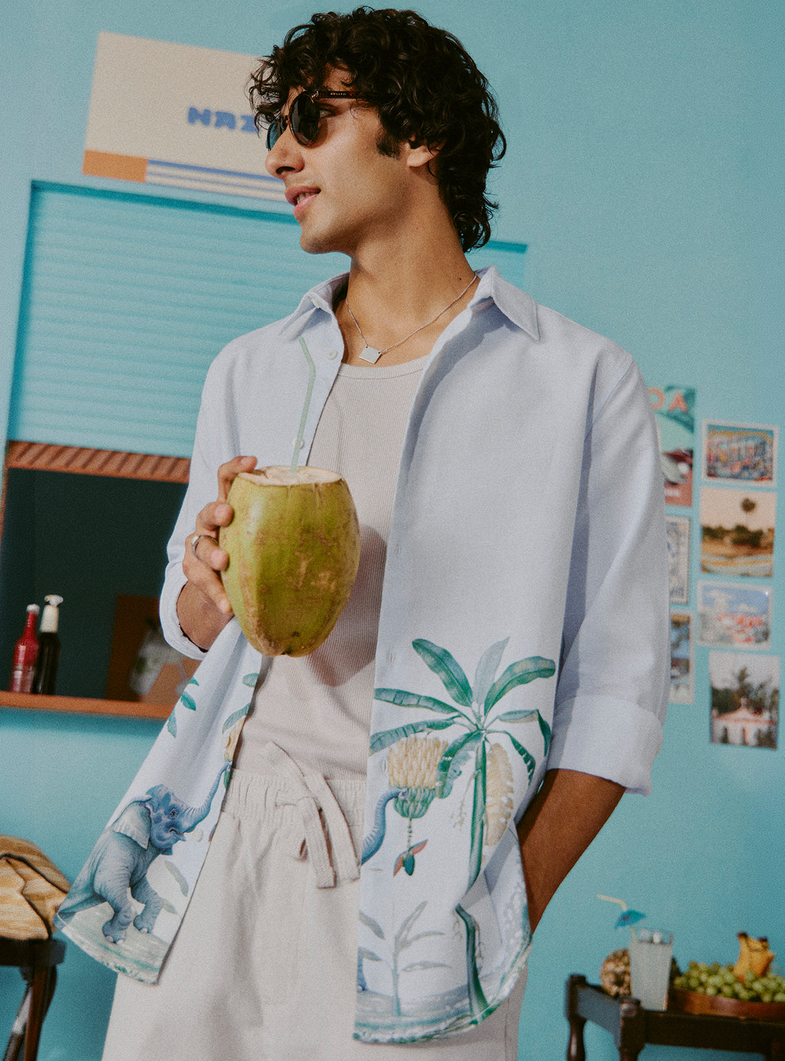 Margarita Blue Cotton Linen Print Shirt