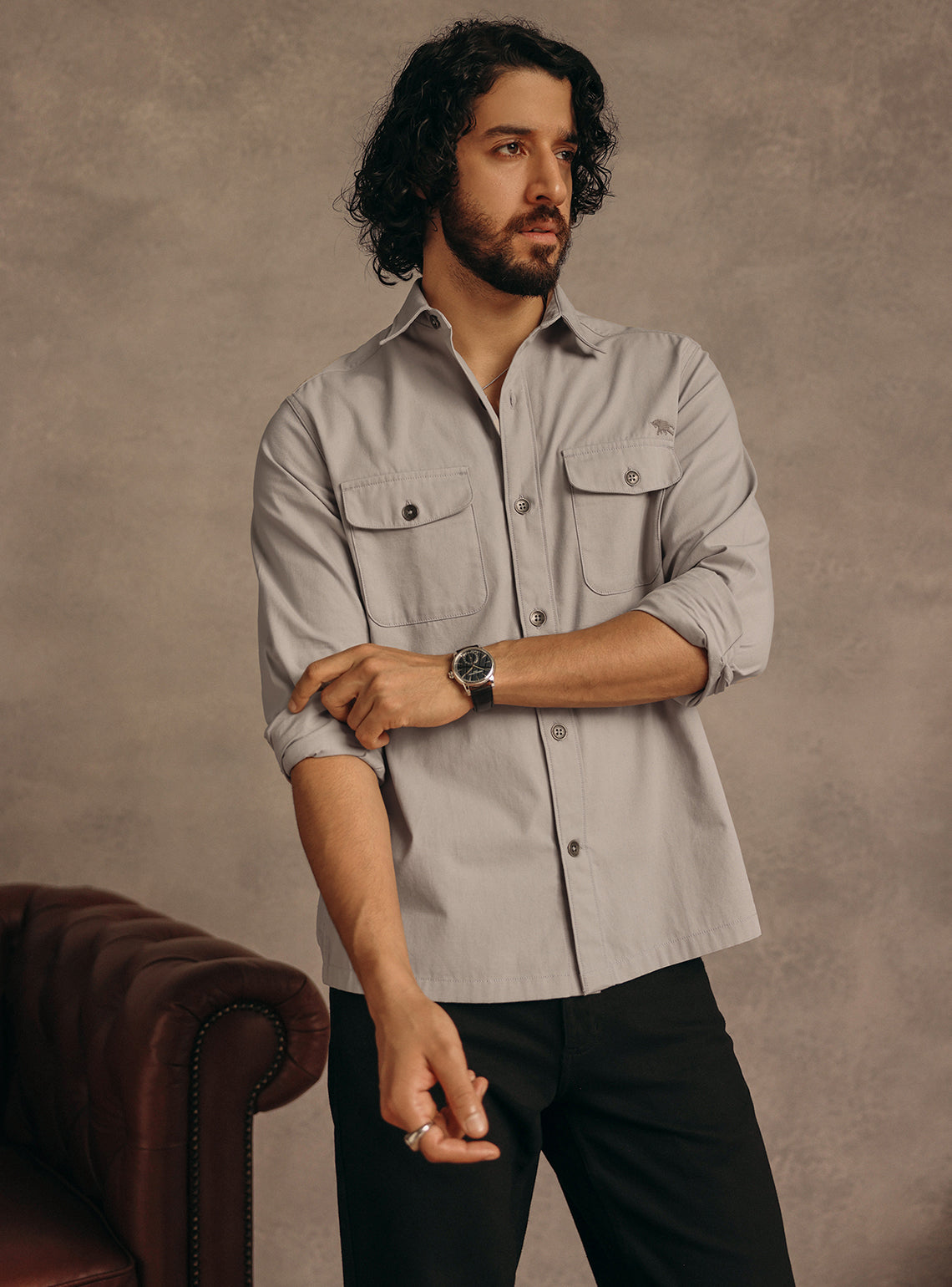 Bronco Grey Cotton Canvas Overshirt