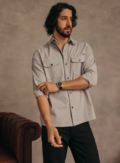 Bronco Grey Cotton Canvas Overshirt
