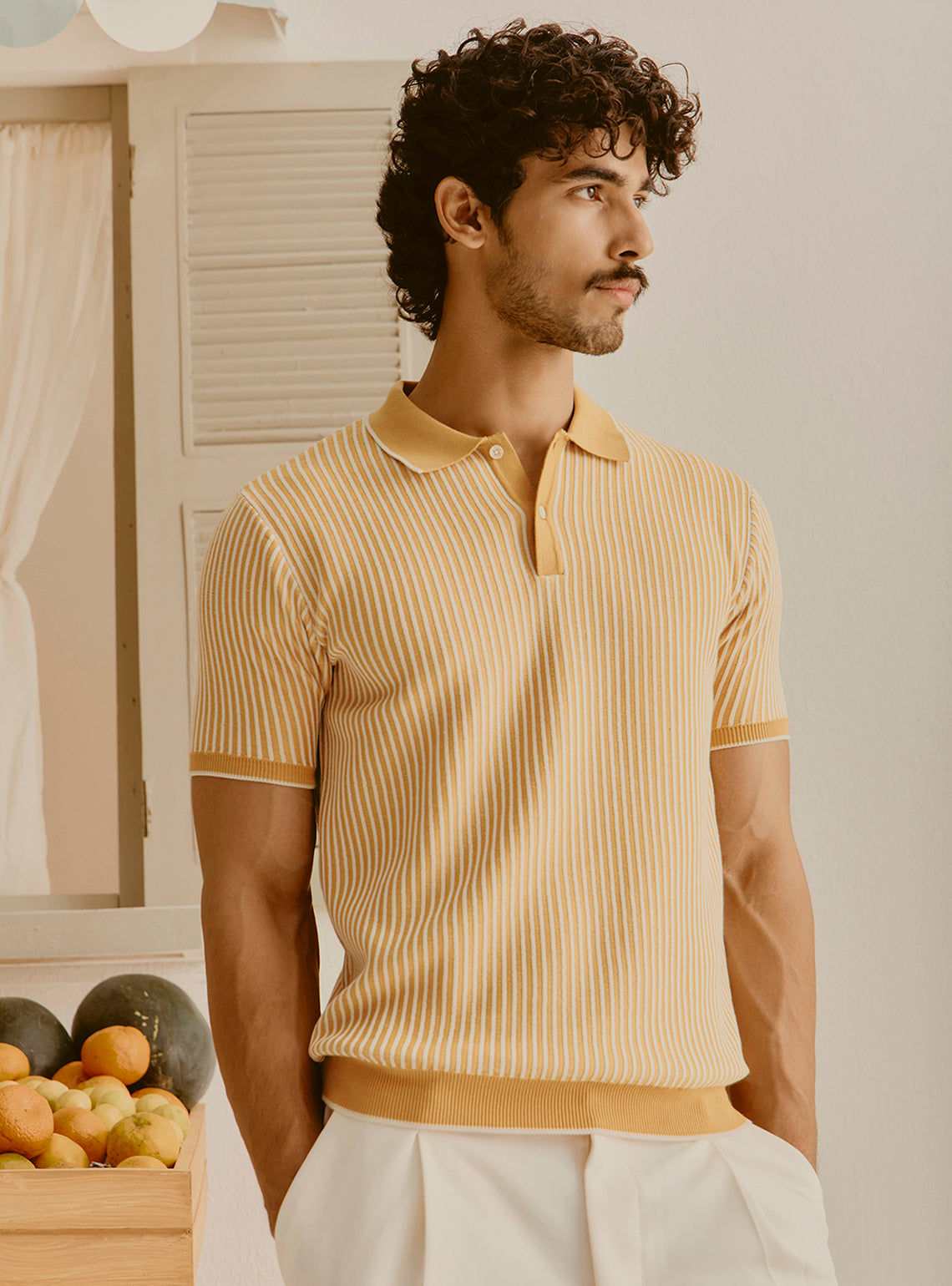 Athens Off-White Cotton Knit Polo