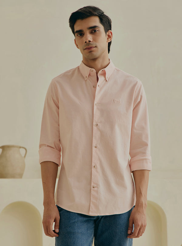 Peach Pink Cotton Stretch Oxford Shirt