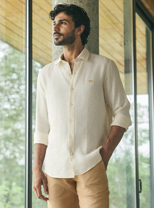Mesa Beige Stripe Linen Tencel Shirt