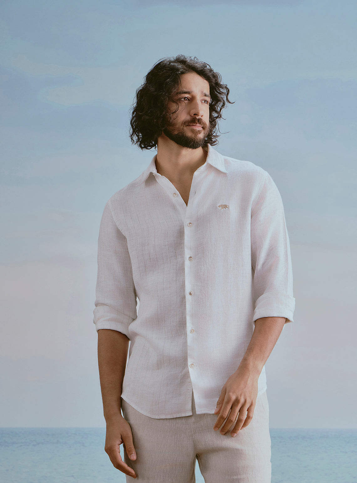Foam White Linen Stripe Shirt