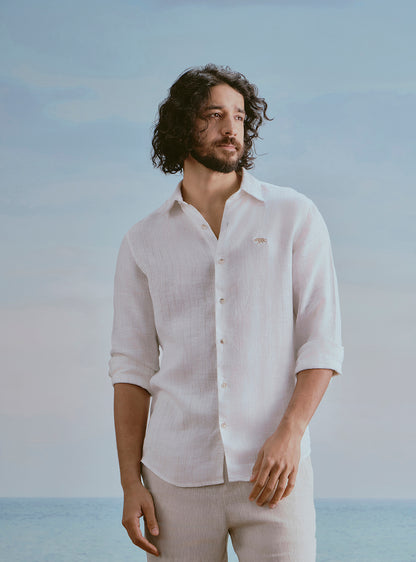 Foam White Linen Stripe Shirt
