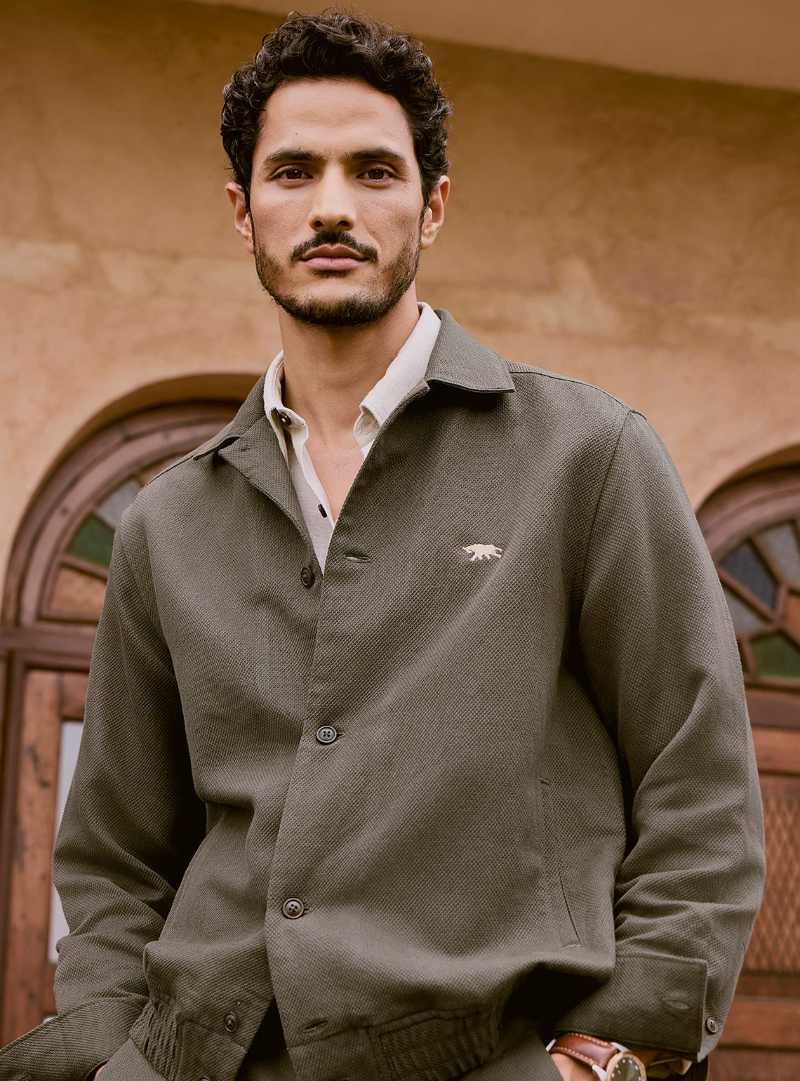 Bronze Olive Cotton Linen Dobby Bomber