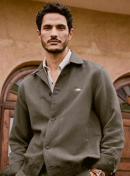 Bronze Olive Cotton Linen Dobby Bomber