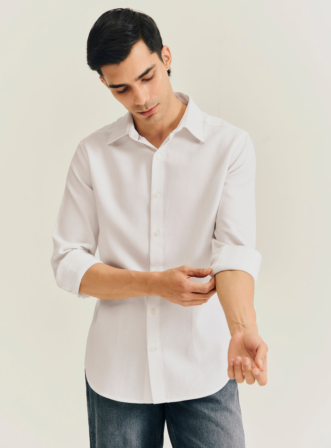 Salt White Cotton Dobby Shirt