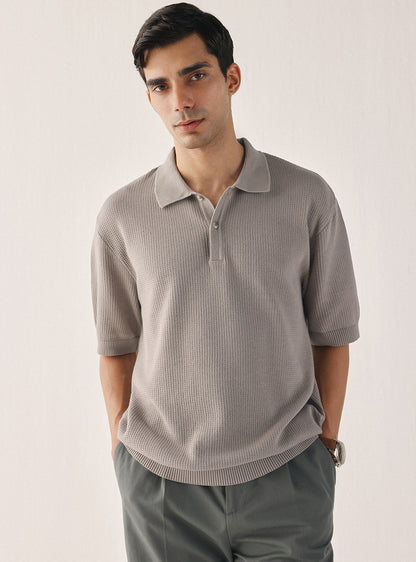 Nomad Grey Cotton Textured Polo