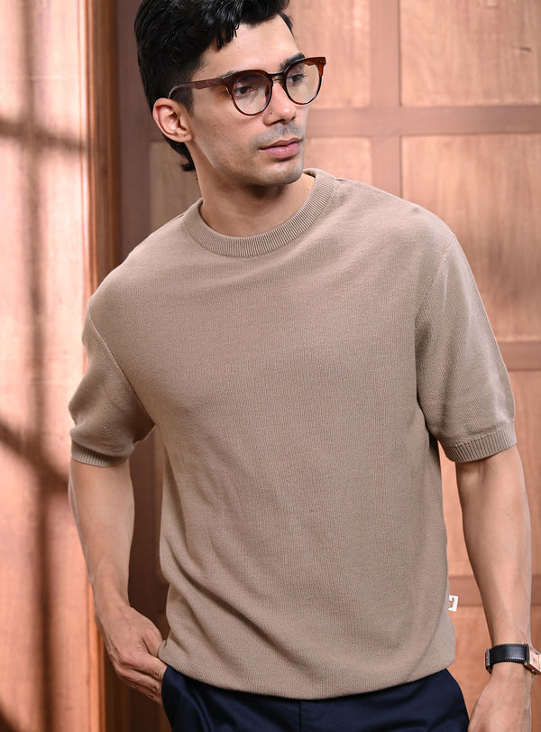 Sandrift Beige Cotton Honeycomb Crew