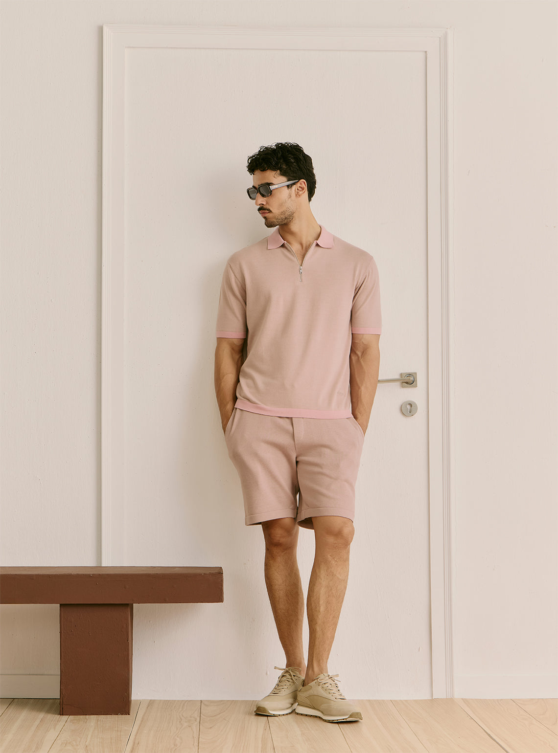 Nomad Khaki Flat Knit Relaxed  Shorts