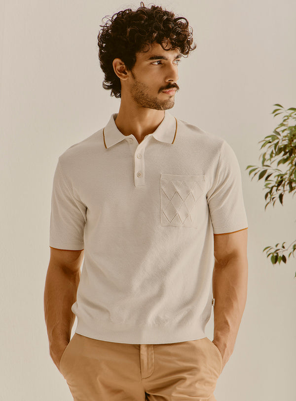 StTropez Off-White Cotton Knit Polo