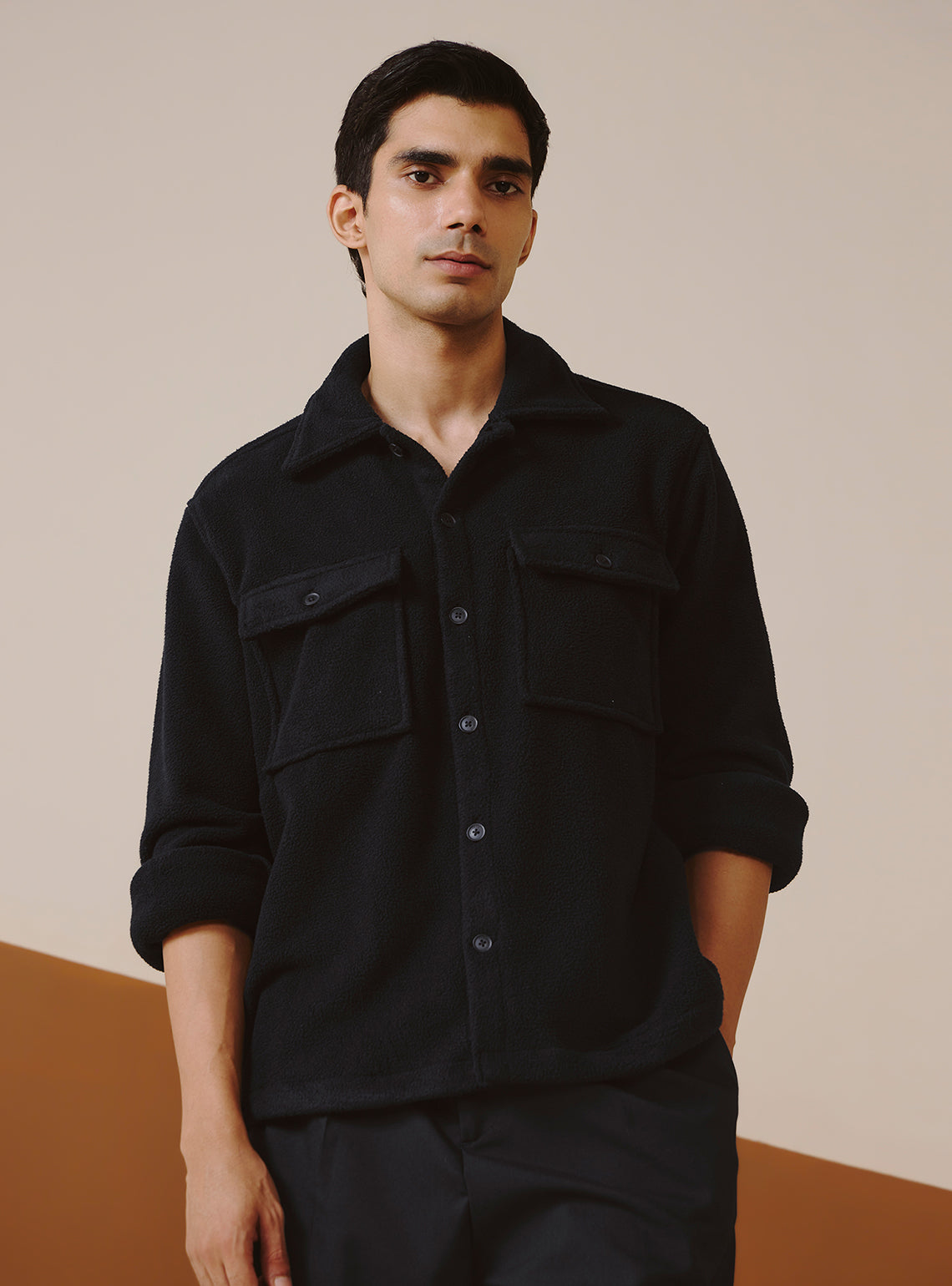 Jet Black Poly Fleece Overshirt