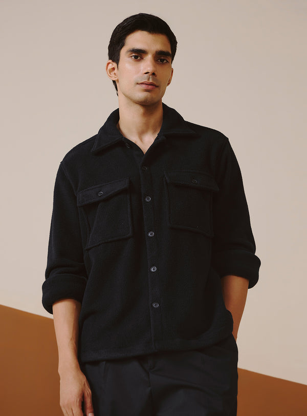 Jet Black Poly Fleece Overshirt