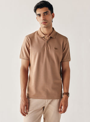 Saddle Brown Cotton Stretch Pique Polo