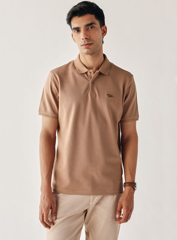 Saddle Brown Cotton Blend Pique Polo