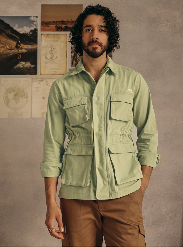 Tallow Green Cotton Canvas Overshirt