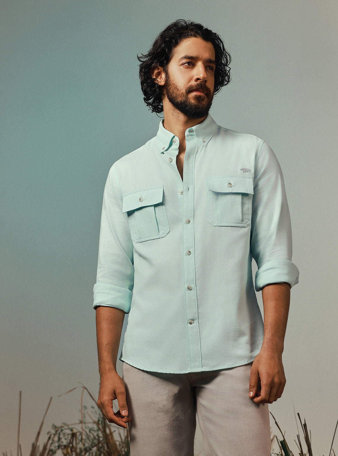 Glacier Green Cotton Twill Shirt