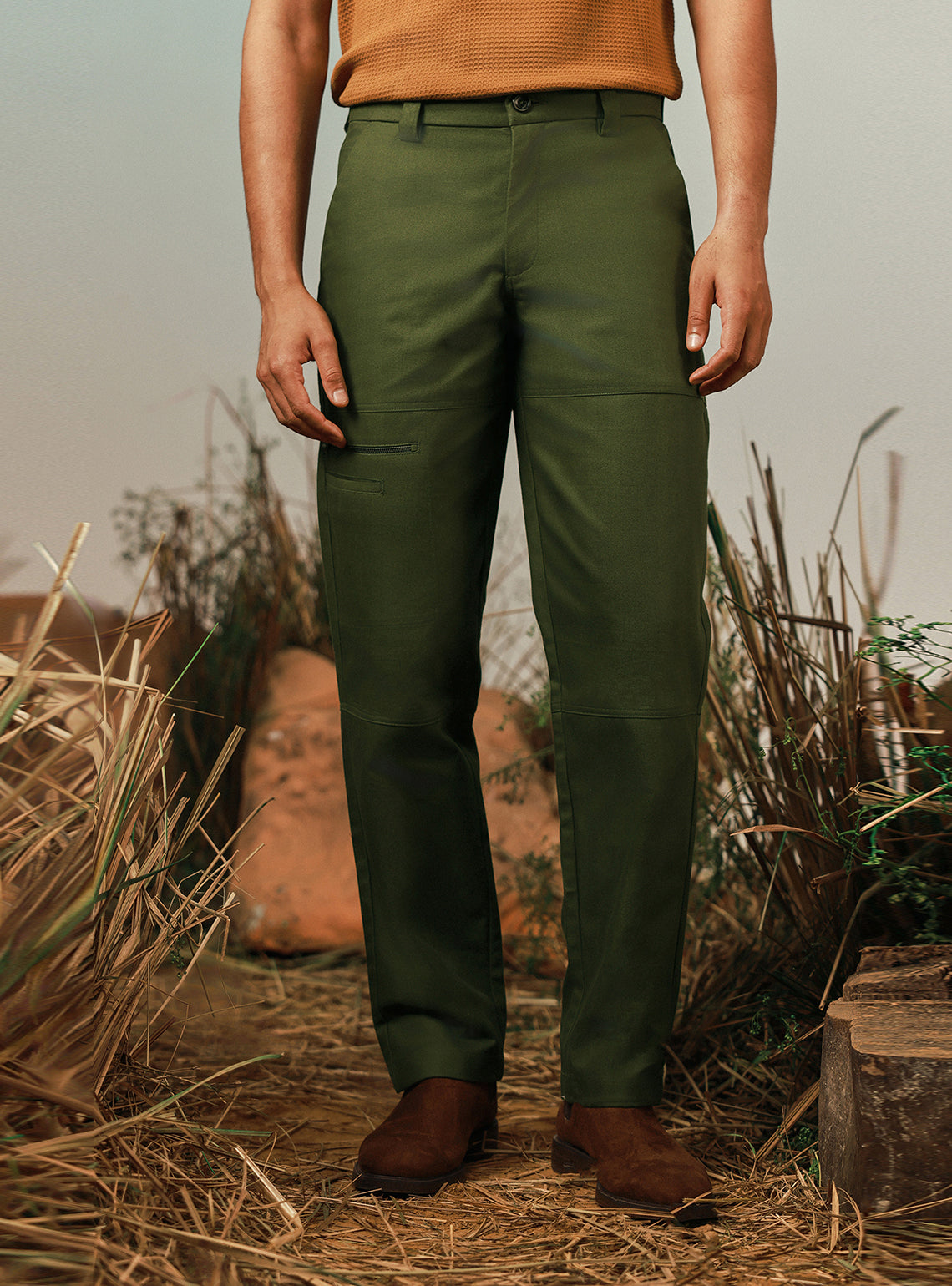 Trail Green Herringbone Utility Trouser
