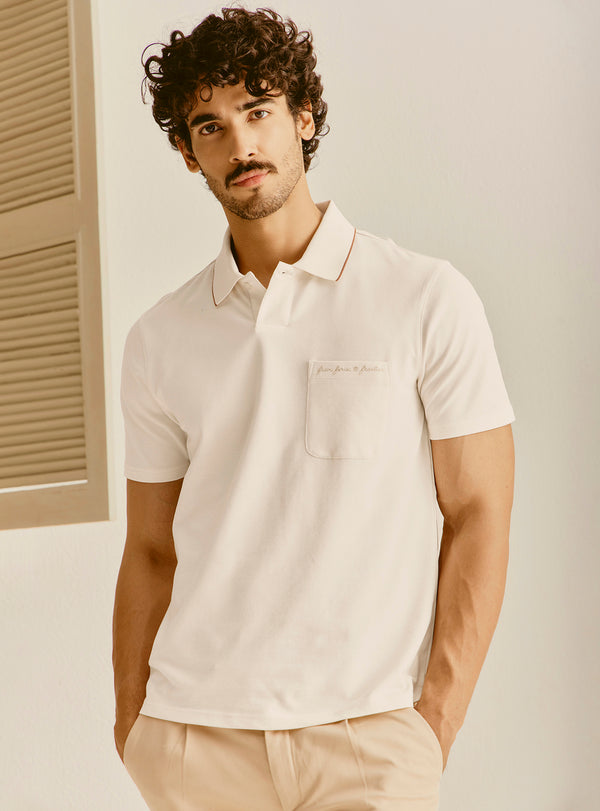 Positano White Cotton Lycra Polo