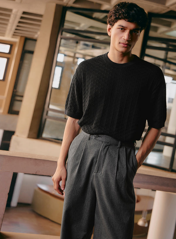 Midnight Black Cotton Crewneck