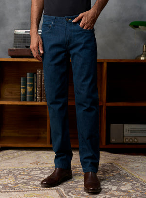 Rich Navy Cotton Blend Denim Jeans