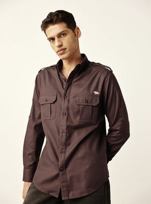 Earth Brown Cotton Twill Utility Shirt
