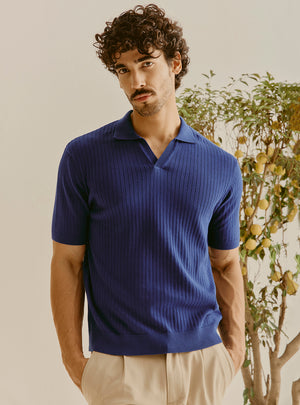 Hvar Blue Cotton Knit Polo