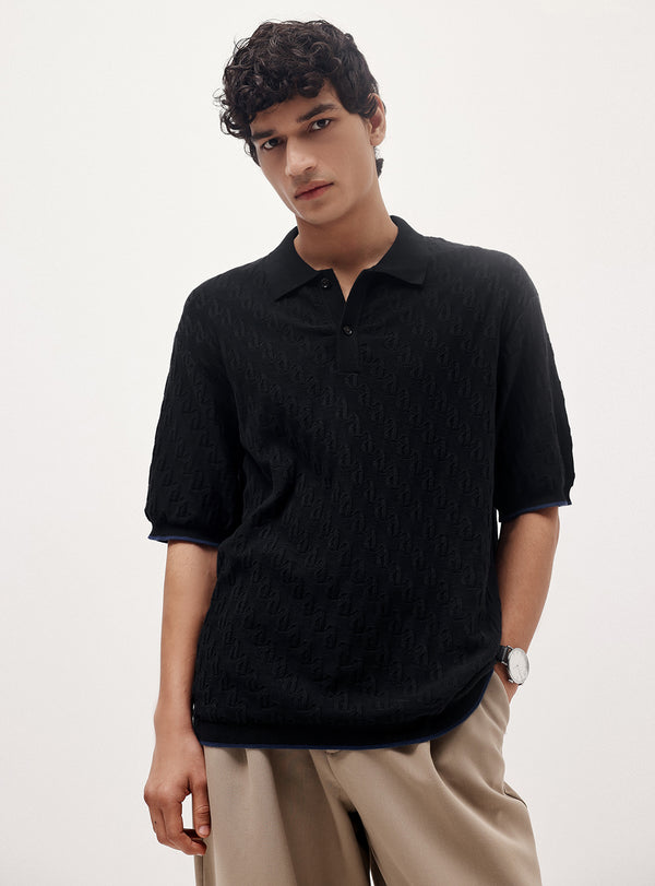 Shark Black Cotton Knit Polo