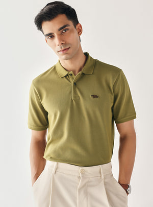Matcha Olive Cotton Stretch Pique Polo