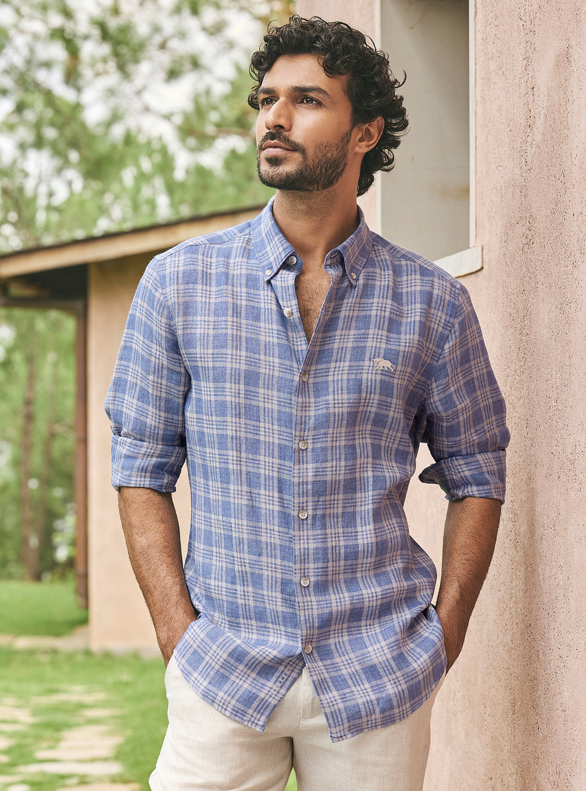 Mist Grey Check Linen Shirt
