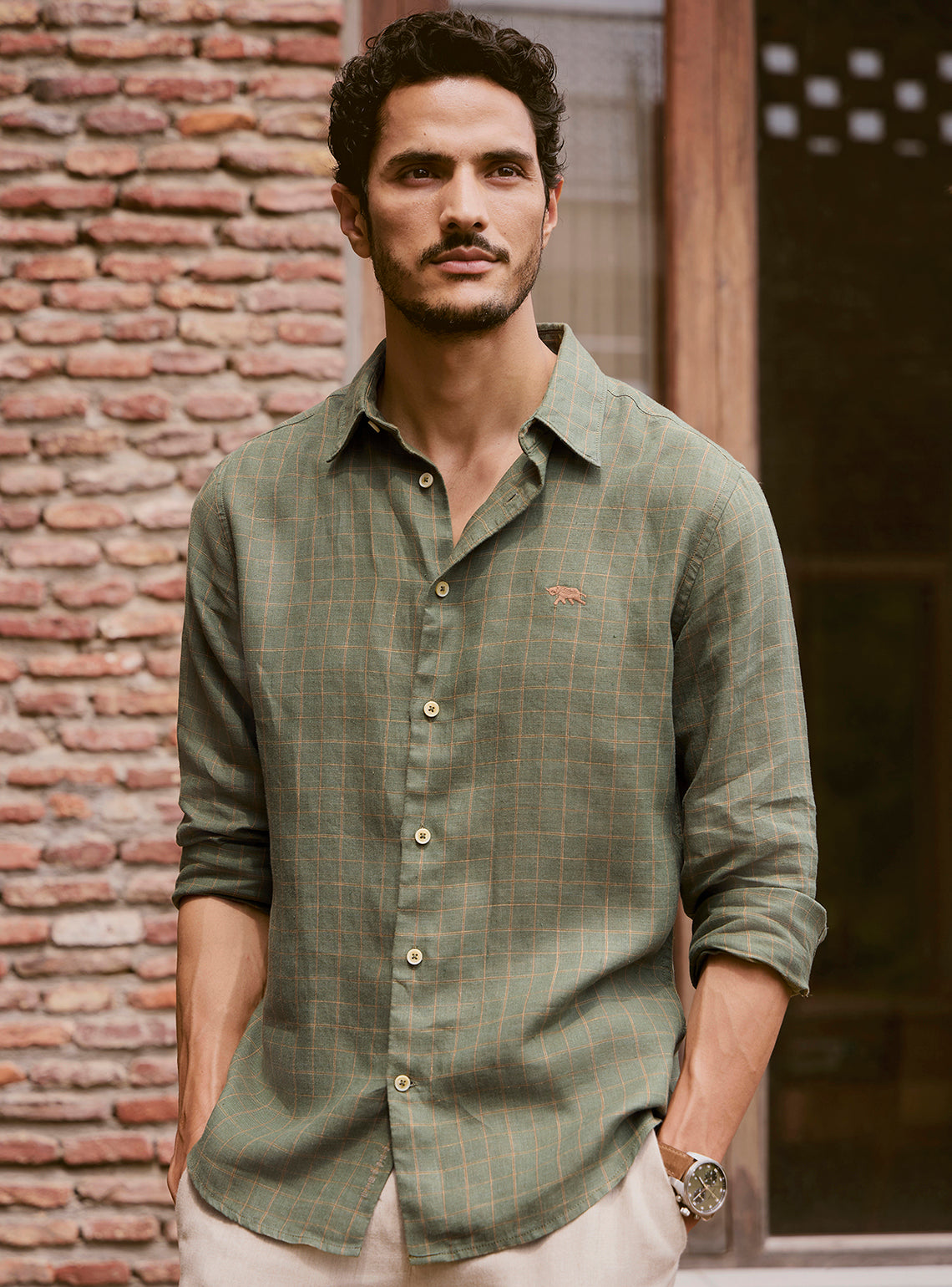 Gold Emerald Linen Check Shirt