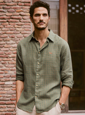 Gold Emerald Linen Check Shirt