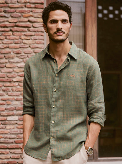 Gold Emerald Linen Check Shirt
